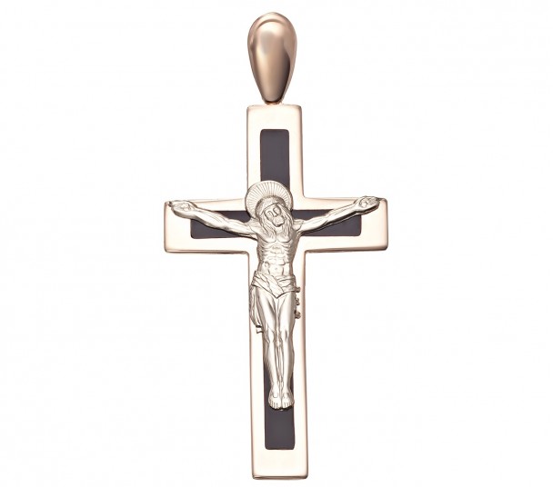 Золотой крестик с фианитами и эмалью. Артикул 270124Е - Фото  1