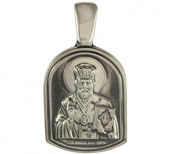 Серебряная ладанка Святой Николай Чудотворец. Артикул 110183Ч  - Фото 1
