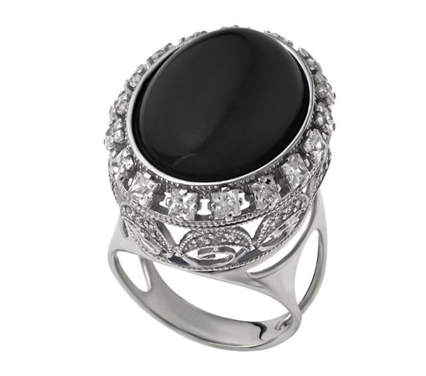 Серебряное кольцо с агатом и фианитами. Артикул 379617С  размер 18.5 - Фото 1