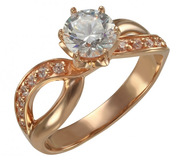 Золотое кольцо с фианитом. Артикул 380610 - Фото  1