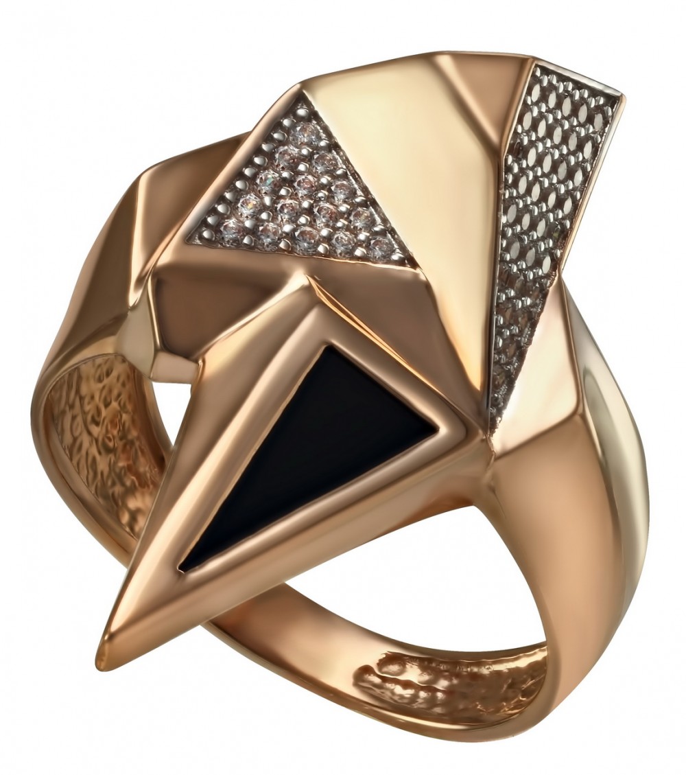 Золотое кольцо с агатом и фианитами. Артикул 369607  размер 19 - Фото 2