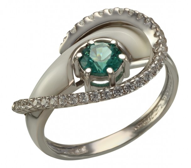 Серебряное кольцо с нанокристаллом, фианитами и эмалью. Артикул 330068А  размер 18 - Фото 1