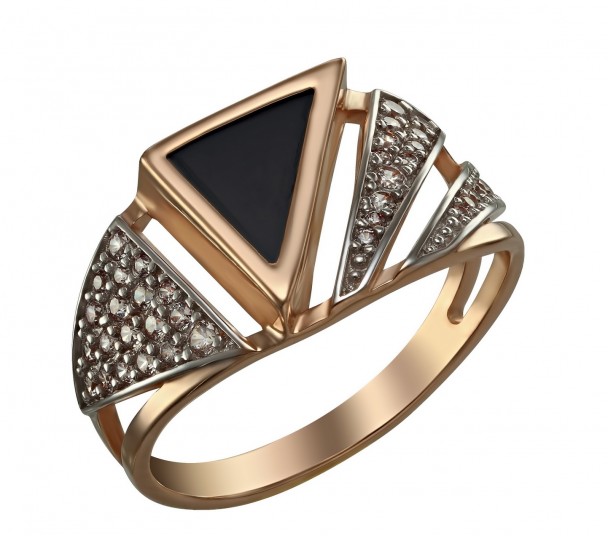 Золотое кольцо с агатом и фианитами. Артикул 369606  размер 17 - Фото 1