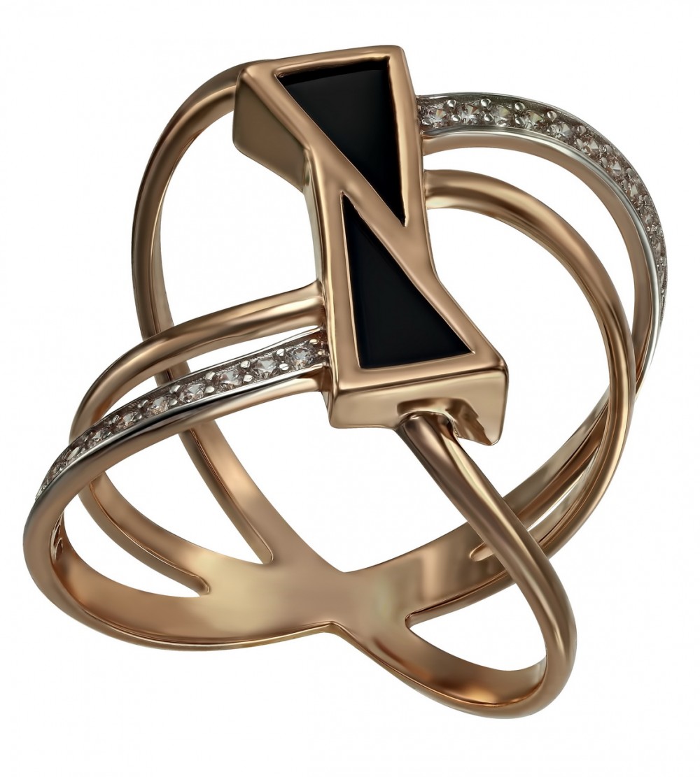 Золотое кольцо с агатом и фианитами. Артикул 369604  размер 16.5 - Фото 2