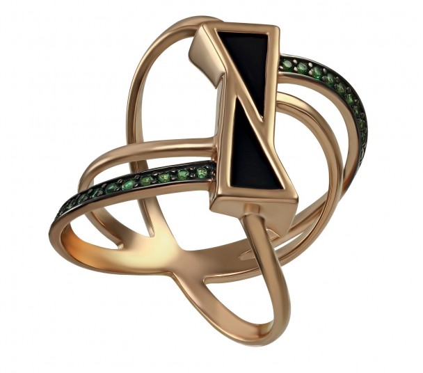 Золотое кольцо с вставками александрита и фианитов. Артикул 3727791 - Фото  1
