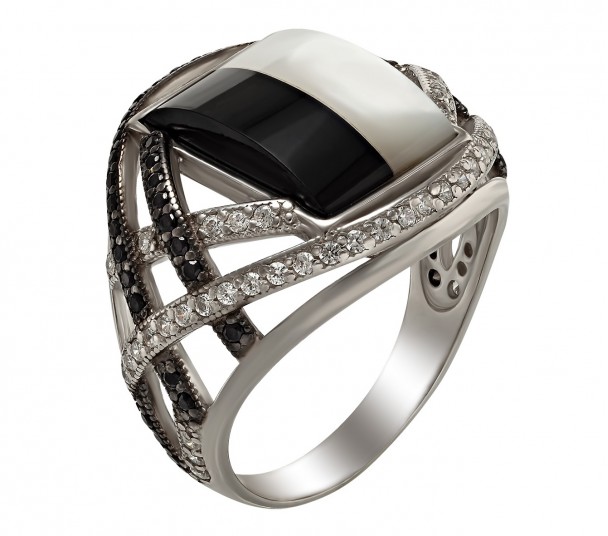Серебряное кольцо с агатом. Артикул 369136С - Фото  1
