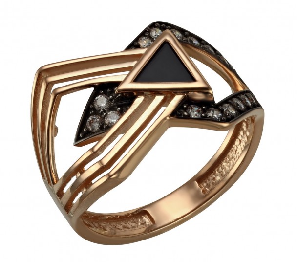Золотое кольцо с фианитами и эмалью. Артикул 330072Е - Фото  1