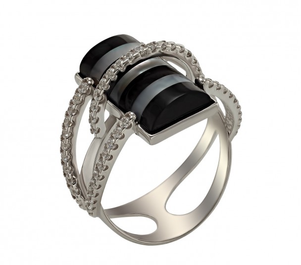 Серебряное кольцо с агатом и фианитами. Артикул 379730С  размер 19.5 - Фото 1