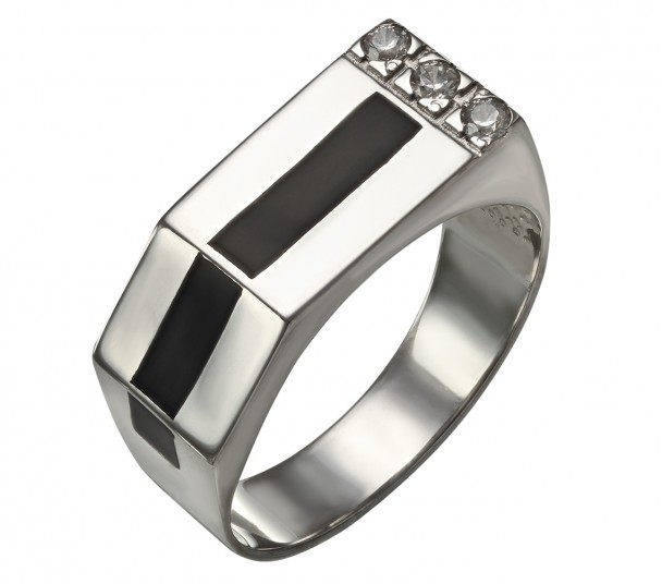 Серебряное кольцо с фианитами с эмалью. Артикул 380091А  размер 19 - Фото 1