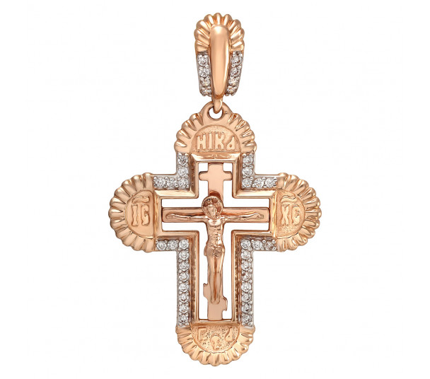 Золотой крестик с фианитами и эмалью. Артикул 270057Е - Фото  1