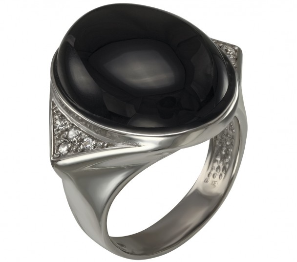 Серебряное кольцо с агатом и фианитами. Артикул 369561С - Фото  1