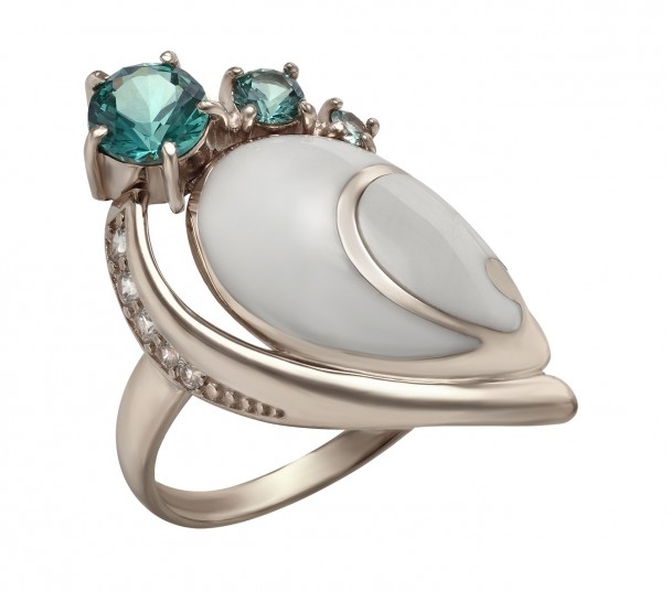 Серебряное кольцо с фианитами и эмалью. Артикул 330682А  размер 17 - Фото 1