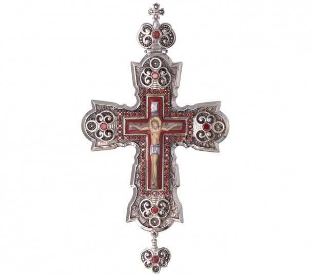 Наперсный крест (с цепью) с фианитами и эмалью. Артикул 270100А - Фото  1