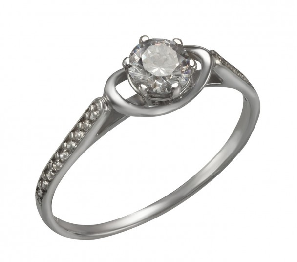 Серебряное кольцо с агатом и фианитами. Артикул 379602С - Фото  1