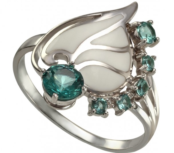 Серебряное кольцо с нанокристаллами и эмалью. Артикул 330680А  размер 16 - Фото 1