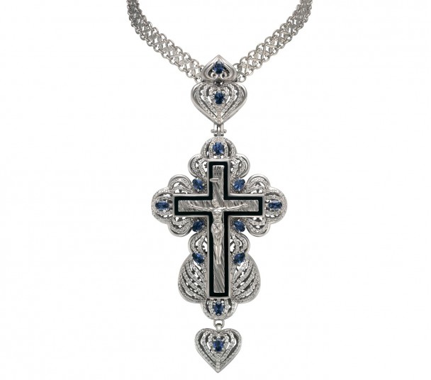 Наперсный крест (с цепью) с эмалью. Артикул 250057А - Фото  1