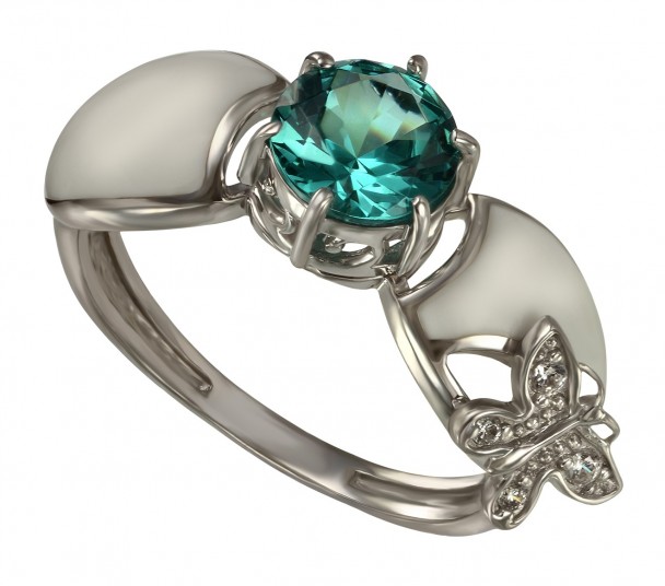 Серебряное кольцо с нанокристаллом, фианитами и эмалью. Артикул 330061А  размер 18 - Фото 1