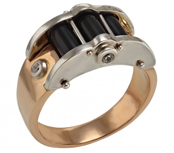 Золотое кольцо с агатом и фианитами. Артикул 379718  размер 19.5 - Фото 1