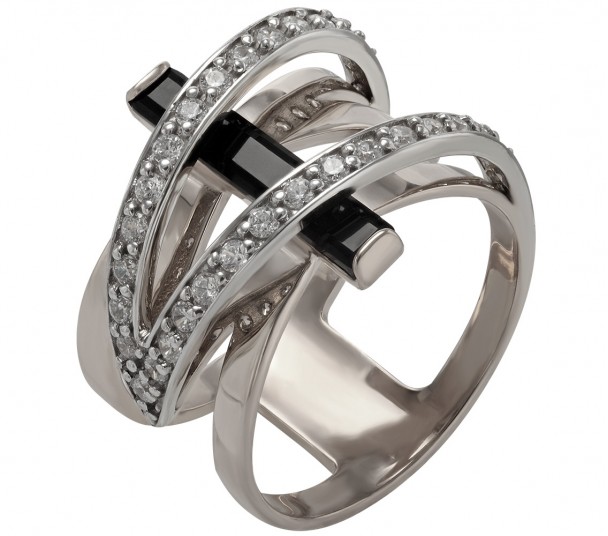 Серебряное кольцо с агатом и фианитами. Артикул 379602С  размер 17.5 - Фото 1