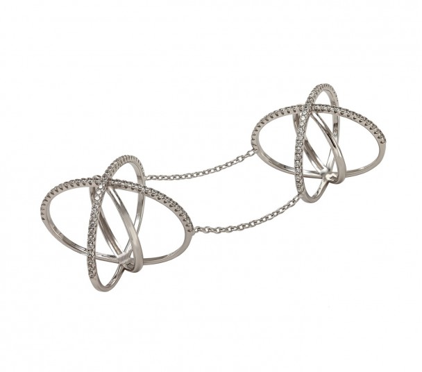 Серебряное кольцо на две фаланги с фианитами. Артикул 380162С  размер 16.5 - Фото 1