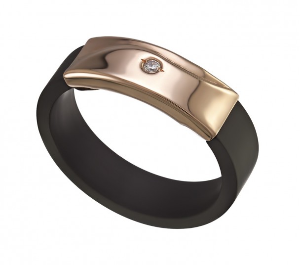 Кольцо из золота с каучуком и фианитом. Артикул 900621  размер 16.5 - Фото 1
