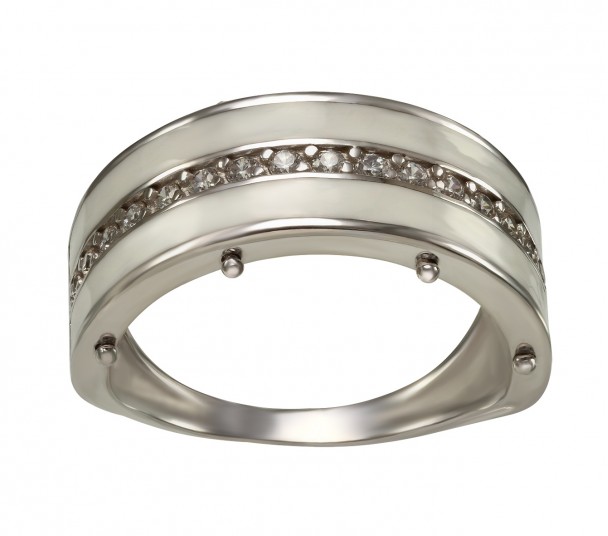 Серебряное кольцо с фианитами и эмалью. Артикул 380159А  размер 17 - Фото 1