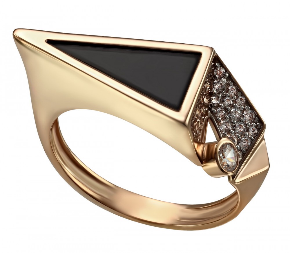 Золотое кольцо с агатом и фианитами. Артикул 369609  размер 16.5 - Фото 2