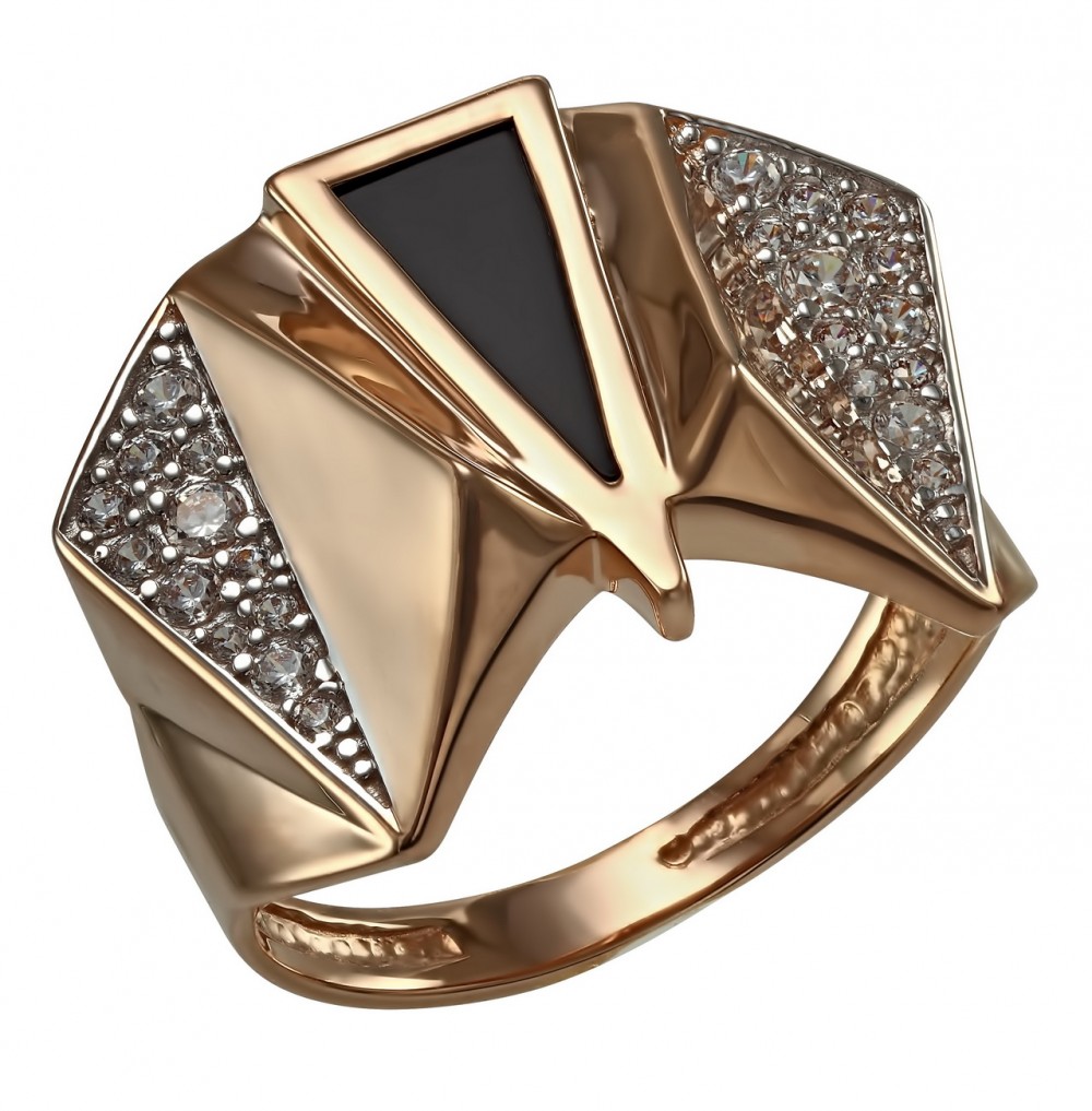 Золотое кольцо с агатом и фианитами. Артикул 369601  размер 19 - Фото 2