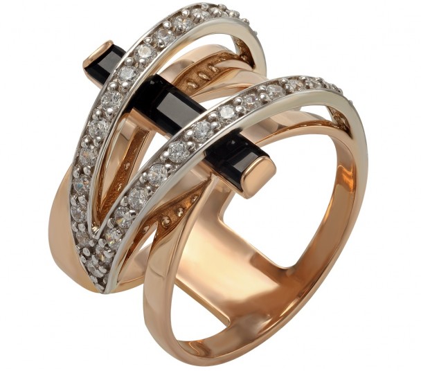 Золотое кольцо с фианитами. Артикул 350077 - Фото  1