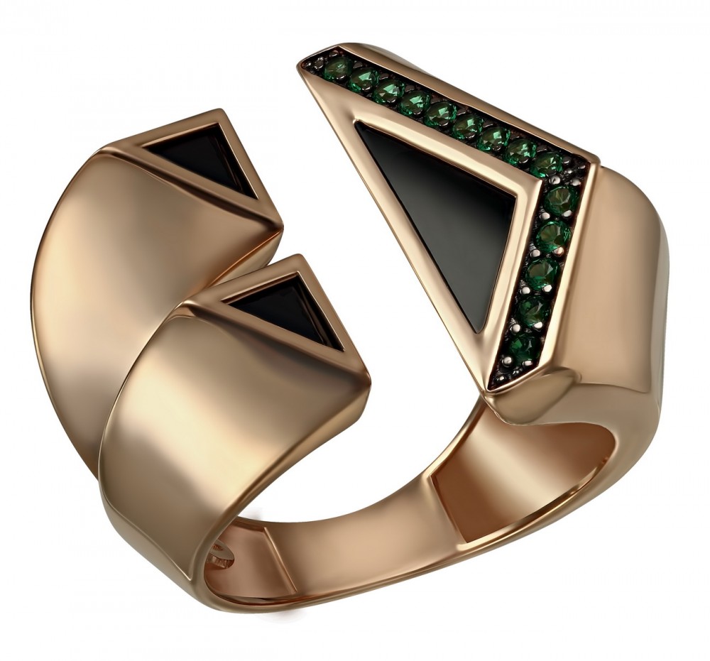 Золотое кольцо с агатом и фианитами. Артикул 369602  размер 19.5 - Фото 2