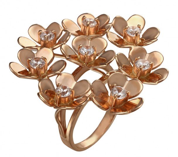 Золотое кольцо с нанокристаллом и фианитами. Артикул 330678 - Фото  1
