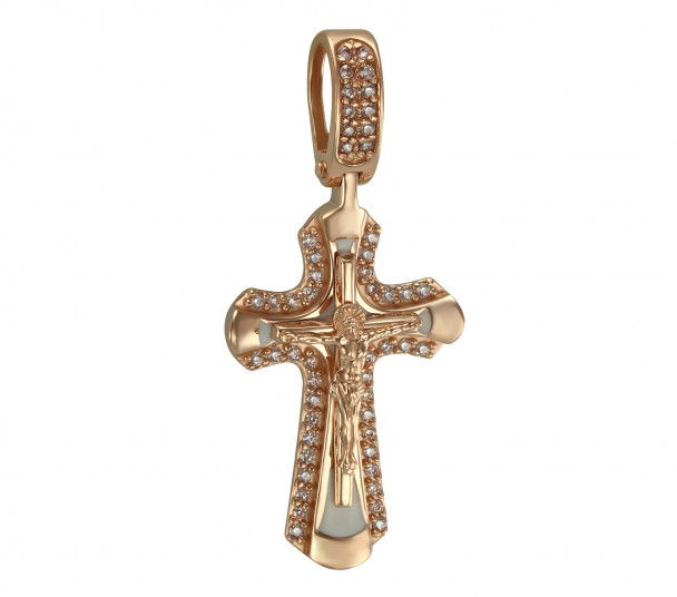 Золотой крест с фианитами и эмалью. Артикул 270123Е - Фото  1
