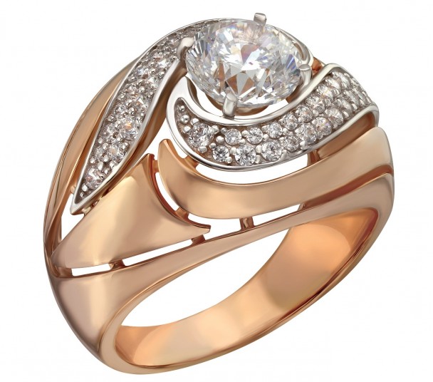 Золотое кольцо с фианитом. Артикул 350061 - Фото  1