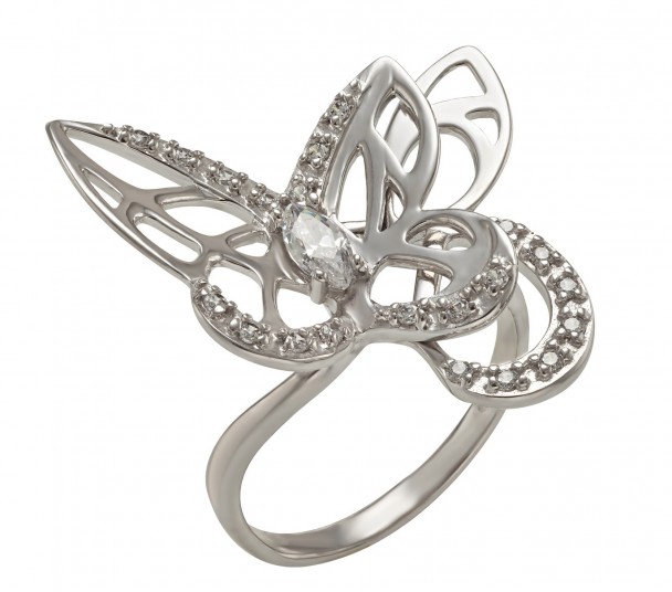 Серебряное кольцо с жемчугом и фианитами. Артикул 380355С - Фото  1