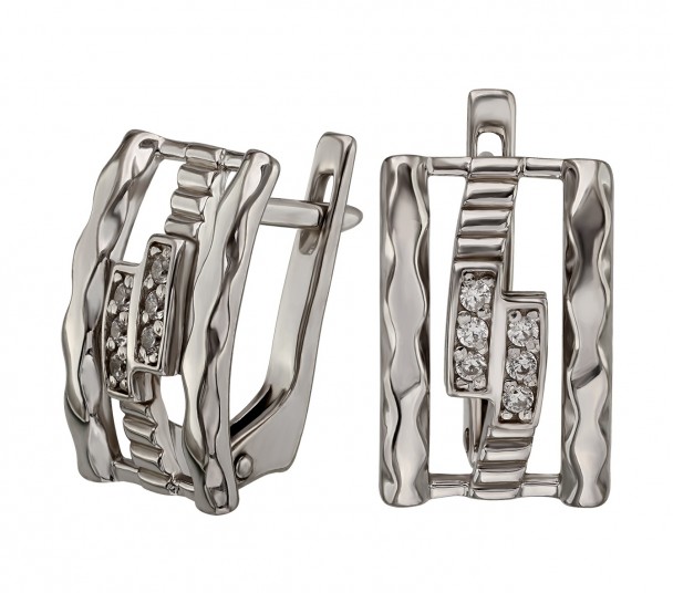 Серебряные серьги с жемчугом и фианитами. Артикул 430700С - Фото  1
