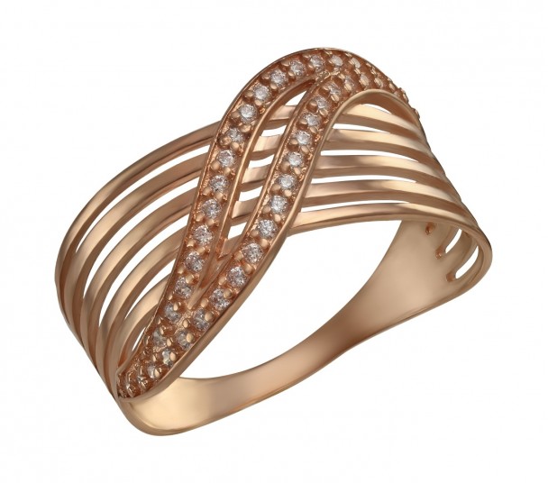 Золотое кольцо с фианитами и эмалью. Артикул 380091Е - Фото  1