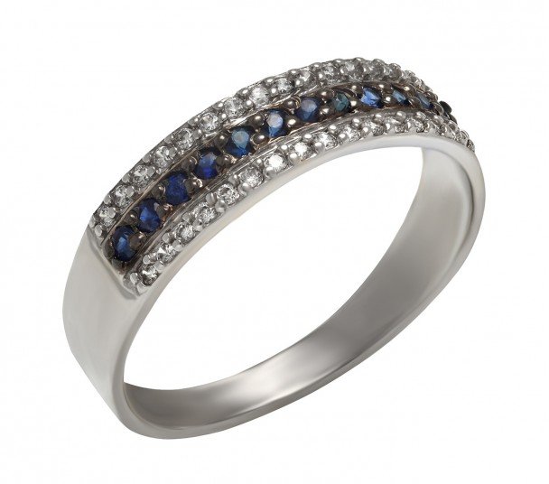 Серебряное кольцо с сапфирами и фианитами. Артикул  362533С  размер 18 - Фото 1