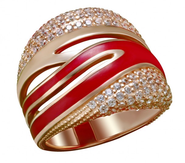 Золотое кольцо с фианитами и эмалью. Артикул 380363Е  размер 16 - Фото 1