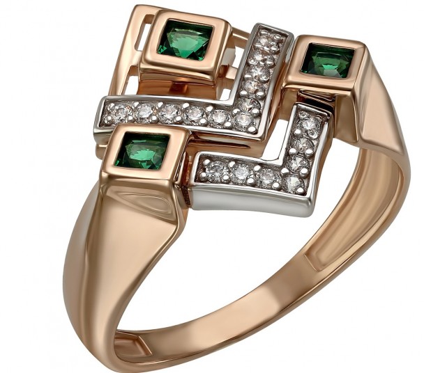 Золотое кольцо с изумрудами и фианитами. Артикул 377753  размер 17.5 - Фото 1