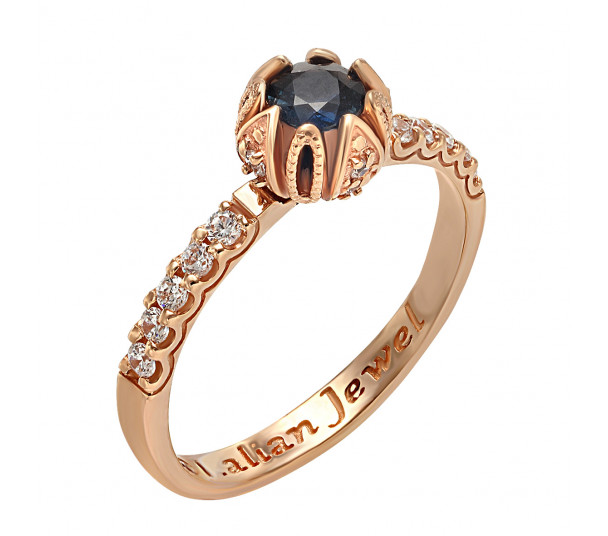 Золотое кольцо с сапфиром и фианитами. Артикул 362574  размер 17 - Фото 1