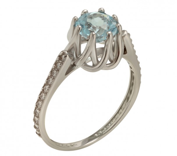 Серебряное кольцо с голубым топазом и фианитами. Артикул 371686С  размер 18.5 - Фото 1