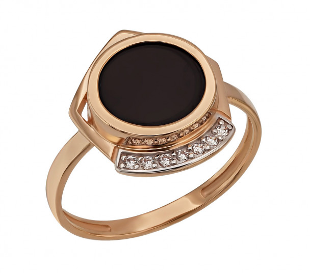 Золотое кольцо с эмалью и фианитами. Артикул 380148Е - Фото  1