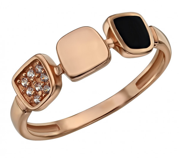 Золотое кольцо с фианитами и эмалью. Артикул 380498Е  размер 16 - Фото 1