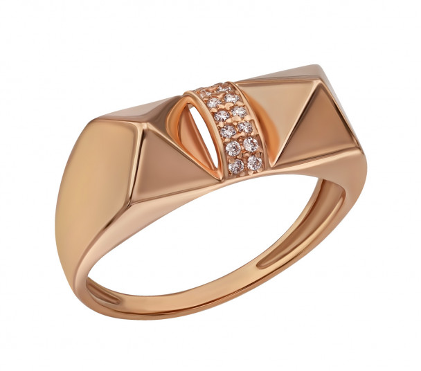 Золотое кольцо с фианитами и эмалью. Артикул 380663Е - Фото  1