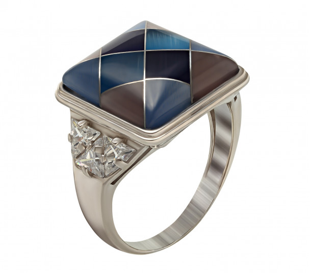 Серебряное кольцо с агатом, жемчугом и нанокристаллами. Артикул 369547С - Фото  1