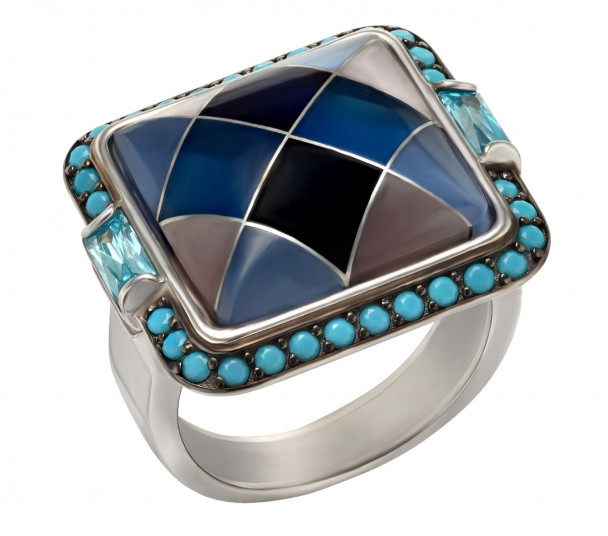 Серебряное кольцо с агатом, нанокристаллами и фианитами. Артикул 379724С  размер 20 - Фото 1
