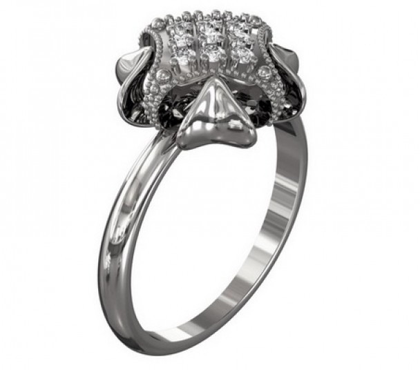 Серебряное кольцо с агатом и фианитом. Артикул 330764С - Фото  1