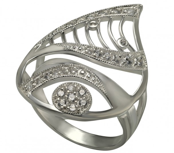 Серебряное кольцо с агатом и фианитами. Артикул 379727С - Фото  1