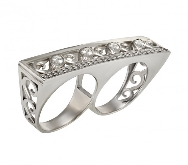 Серебряное кольцо с агатом и фианитами. Артикул 379745С - Фото  1