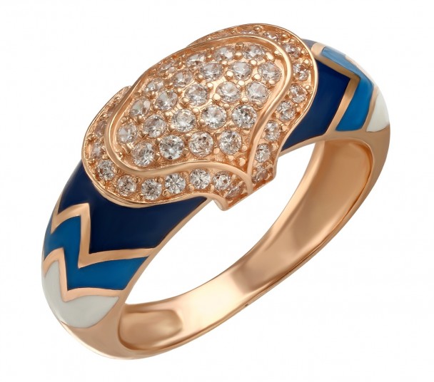 Золотое кольцо с фианитами и эмалью. Артикул 330089Е  размер 20.5 - Фото 1